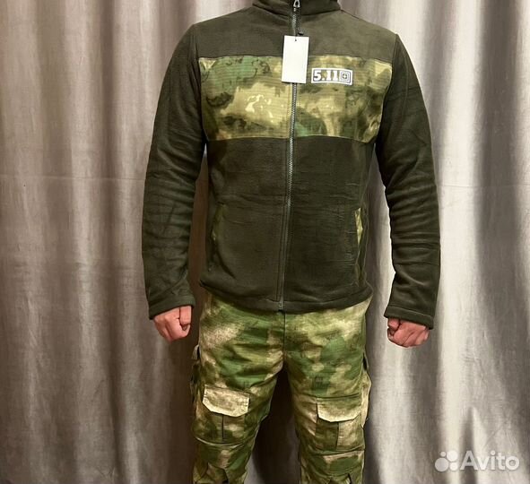 Кофта свитер на флисе мох