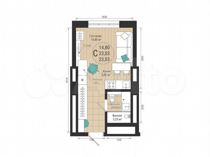 Квартира-студия, 23 м², 24/27 эт.