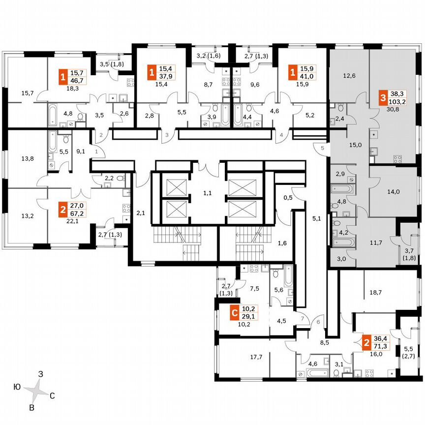 3-к. квартира, 103,2 м², 40/45 эт.