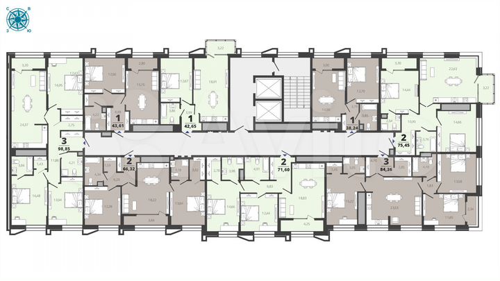 2-к. квартира, 71,6 м², 12/19 эт.