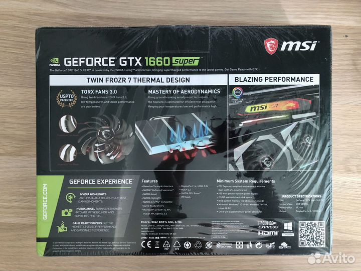Видеокарта MSI nvidia GeForce GTX 1660 super