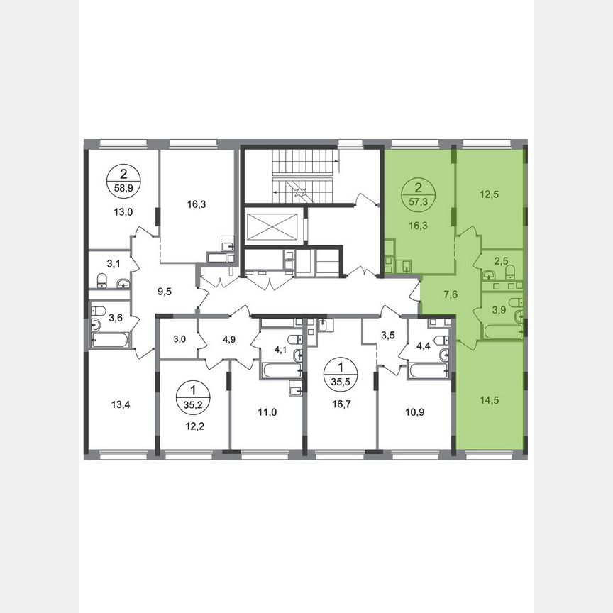 2-к. квартира, 57,3 м², 6/17 эт.