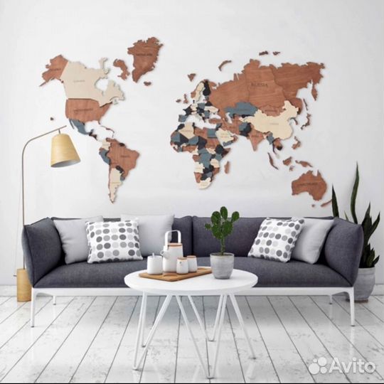 Карта мира на стену 300/170 см Многоуровневая