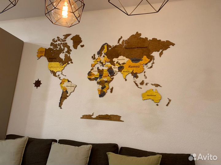 Деревянная карта Мира, России, любого региона