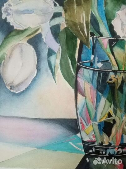 Картина акварельная цветы тюльпаны