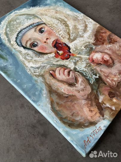 Картина маслом Девочка и леденец на заказ 40 х30