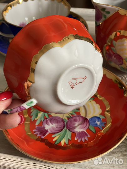 Красавица Дулево синяя и алая попредметно