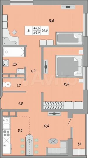 3-к. квартира, 66,6 м², 15/24 эт.