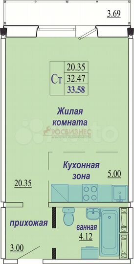 Квартира-студия, 33,6 м², 8/10 эт.