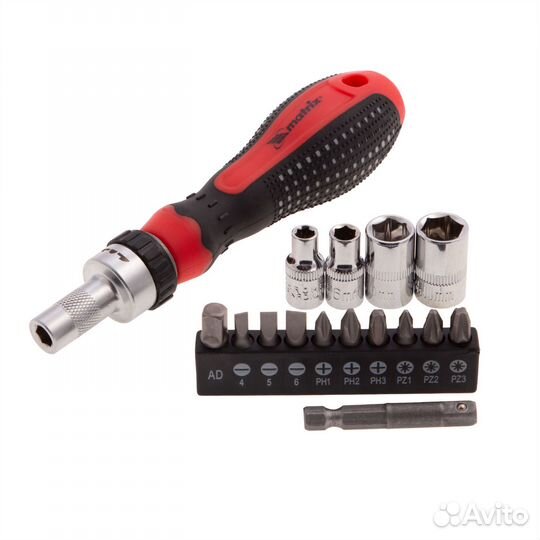Отвертка реверсивная с набором бит и насадок торце