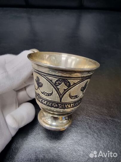 Серебряная чашка и блюдце Кубачи 925