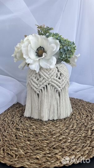 Ваза для цветов, бохо декор, макраме