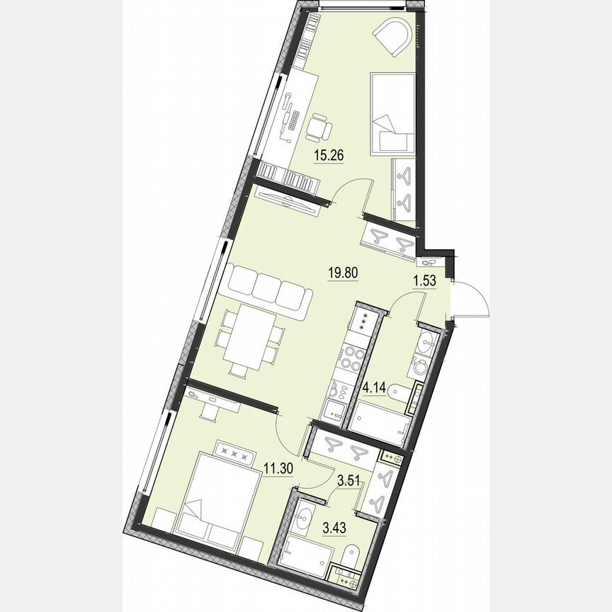 2-к. квартира, 59 м², 14/16 эт.