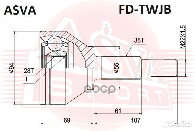 ШРУС наружный 28X55X38 FD-twjb asva