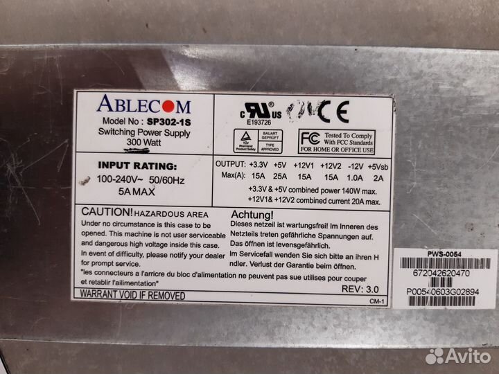 Блок питания для сервера ablecom 300Вт