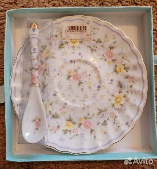 Чайная пара фарфор с ложкой