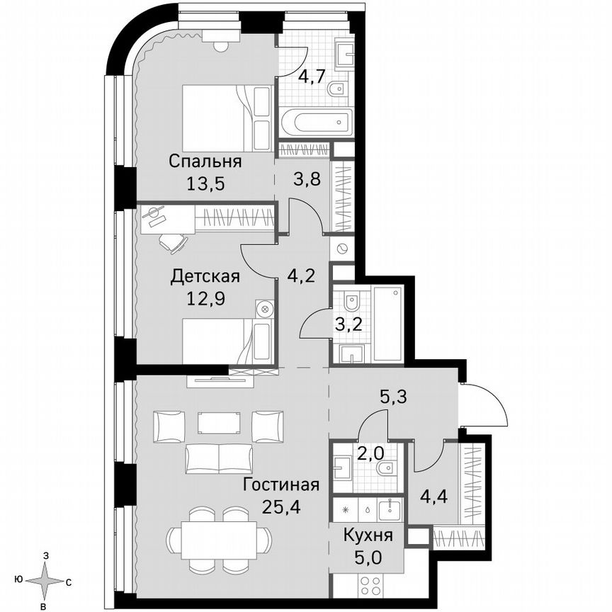 2-к. квартира, 84,4 м², 40/49 эт.