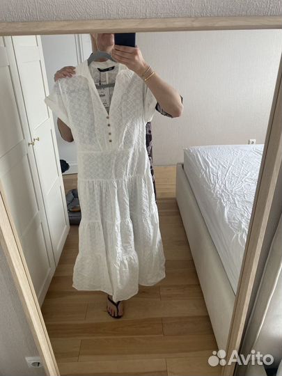 Летнее платье Zara белое S шитье