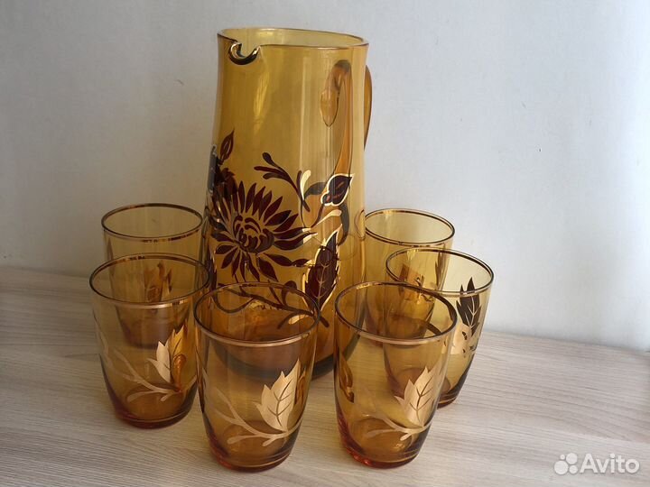 Набор кувшин и 6 стаканов Богемия чсср СССР