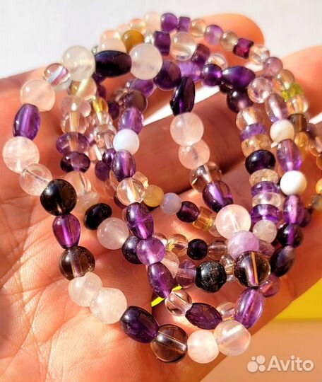 Браслет аметист, соколиный глаз, кошачий глаз