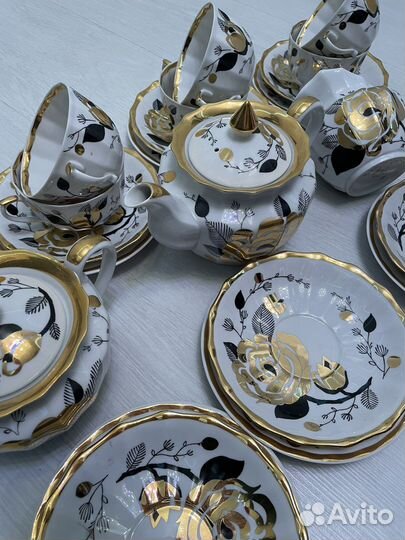 Сервиз вербилки чайный фарфоровый золотая роза