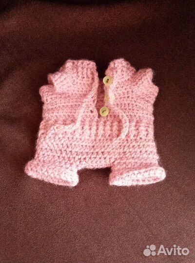 Плюшевый вязаный зайка ручной работы