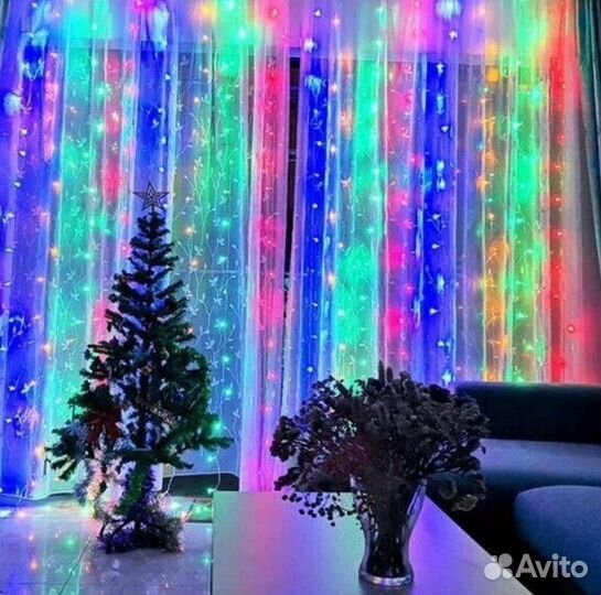 Гирлянда штора 3м2м мультиколор