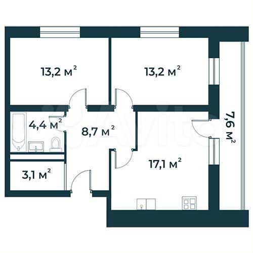 2-к. квартира, 63,5 м², 1/5 эт.