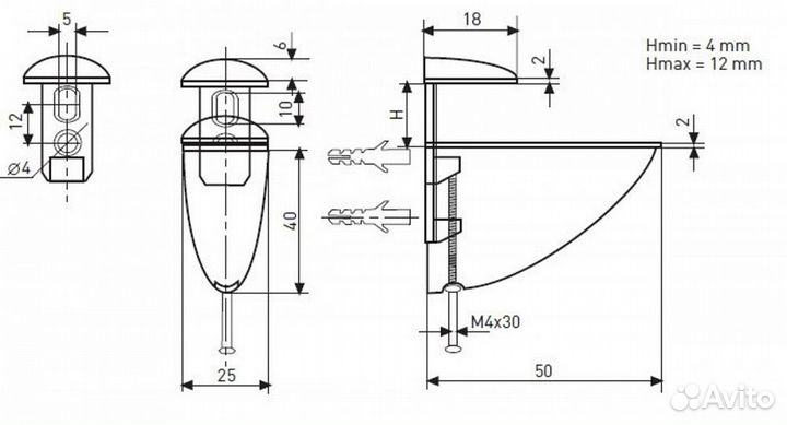 Полкодержатель Средний JET 304 дек. замак Черный P