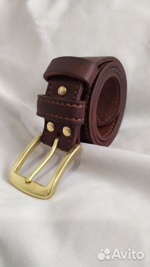 Ремень прошитый ручная работа пряжка латунь