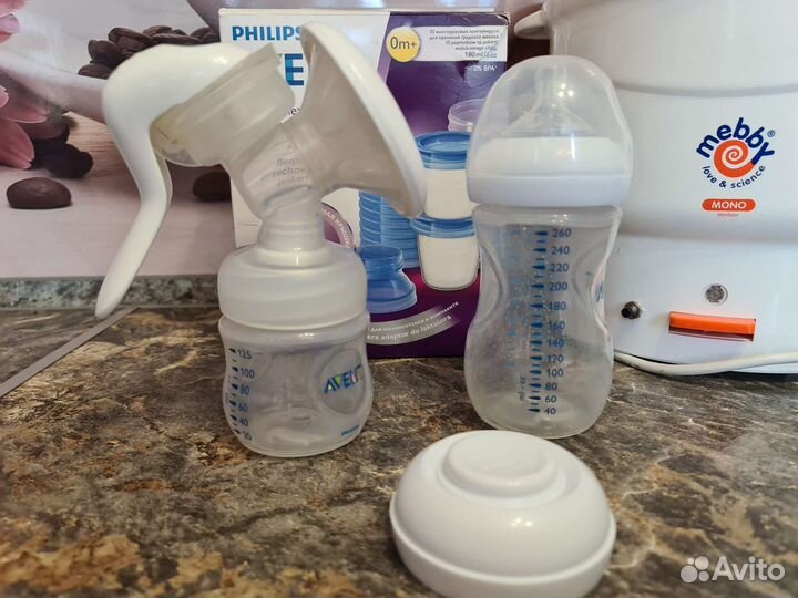 Молокоотсос avent,стерилизатор,бутылочки,контейнер
