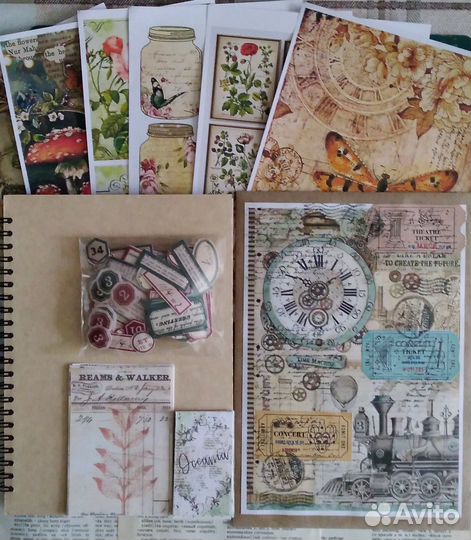 Скрап набор: блокнот, бумага, наклейки, карточки