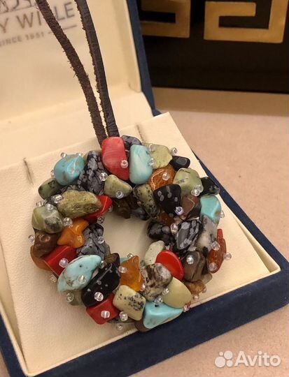 Крупный кулон бирюза коралл моховый агат змеевик
