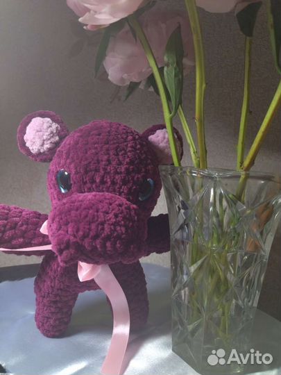 Вязаный плюшевый бегемотик. Амигуруми