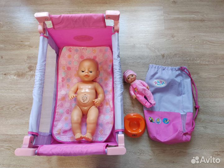 Пупсы 2 шт, горшок и манеж - кроватка