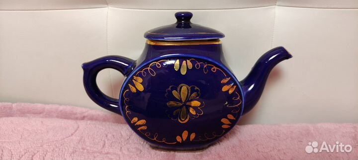 Чайник заварочный фарфоровый. Кобальт. Гжель. СССР
