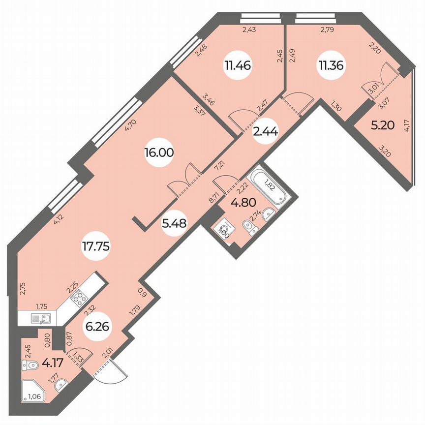 3-к. квартира, 82 м², 13/24 эт.