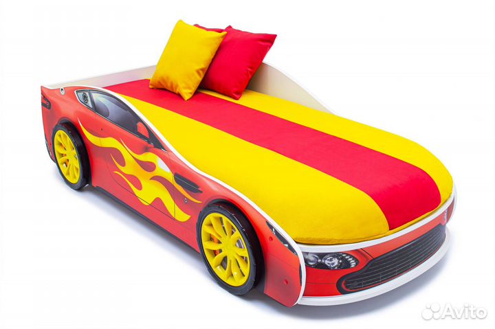 Кровать-машинка с подъемным механизмом. Красная