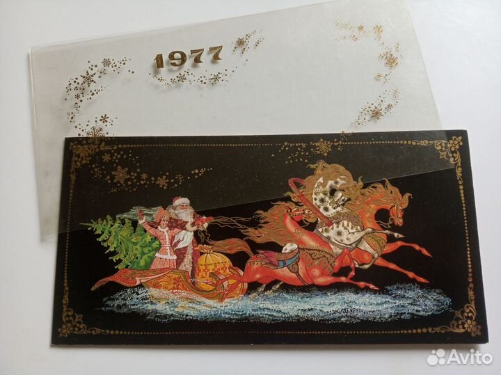 Открытки Тройки лошадей Палех