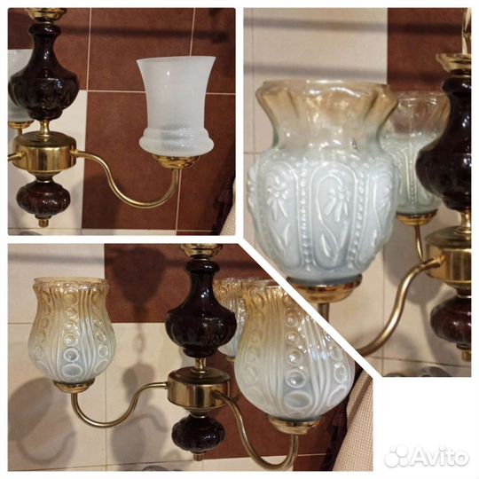 Винтажная люстра СССР светильник керамика 3 рожка