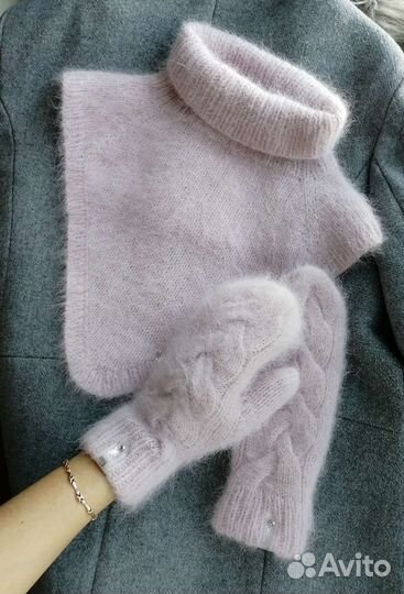 Комплект зимний Ангора шапочка +манишка +варежки