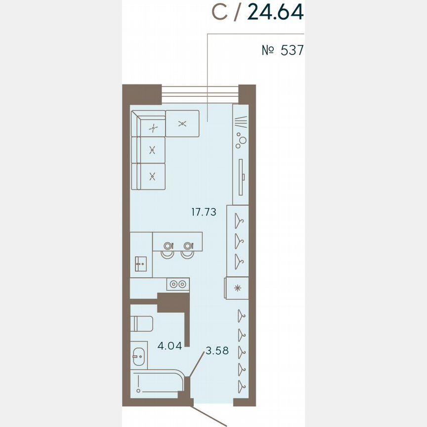 Апартаменты-студия, 25,4 м², 6/8 эт.