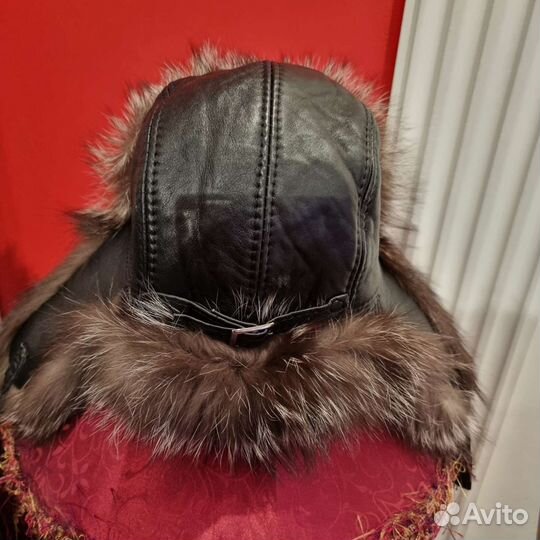 Шапка 56см лиса/кожа натур