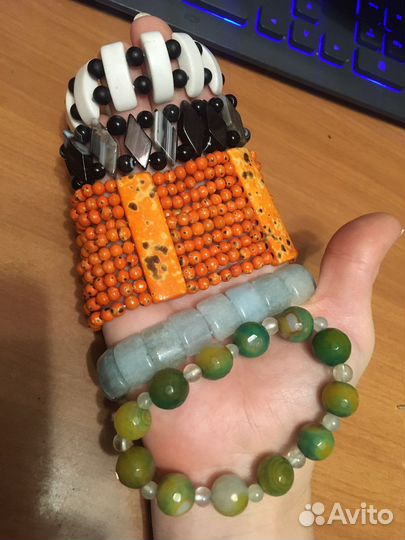 Браслеты винтажные, яшма, агат, авантюрин