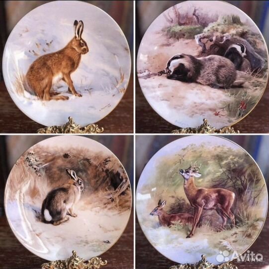Винтажные тарелки с животными и птицами