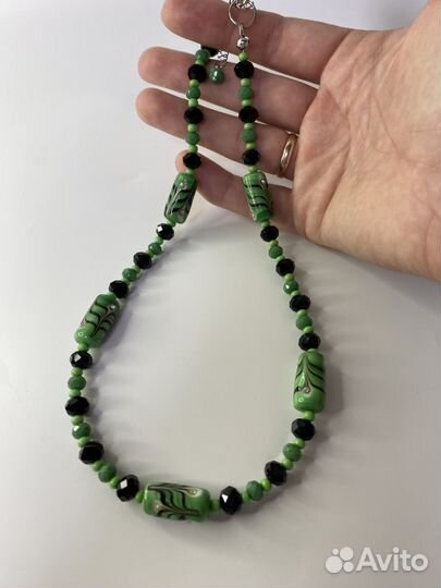 Зеленые бусы муранское стекло 46 см