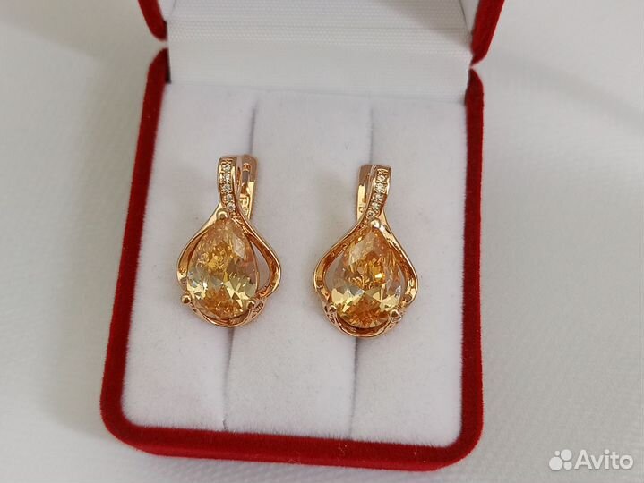 Серьги с цитрином позолоченные