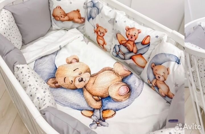 Комплект бортиков и постельного в кроватку