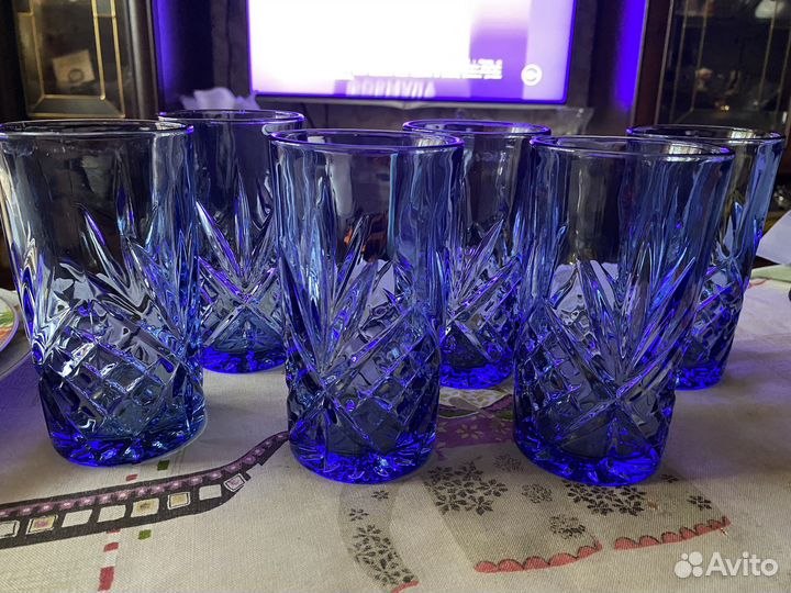 Цветной хрусталь германия 6 шт крупные, тяжелые