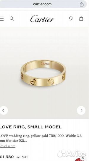 Золотое кольцо cartier love